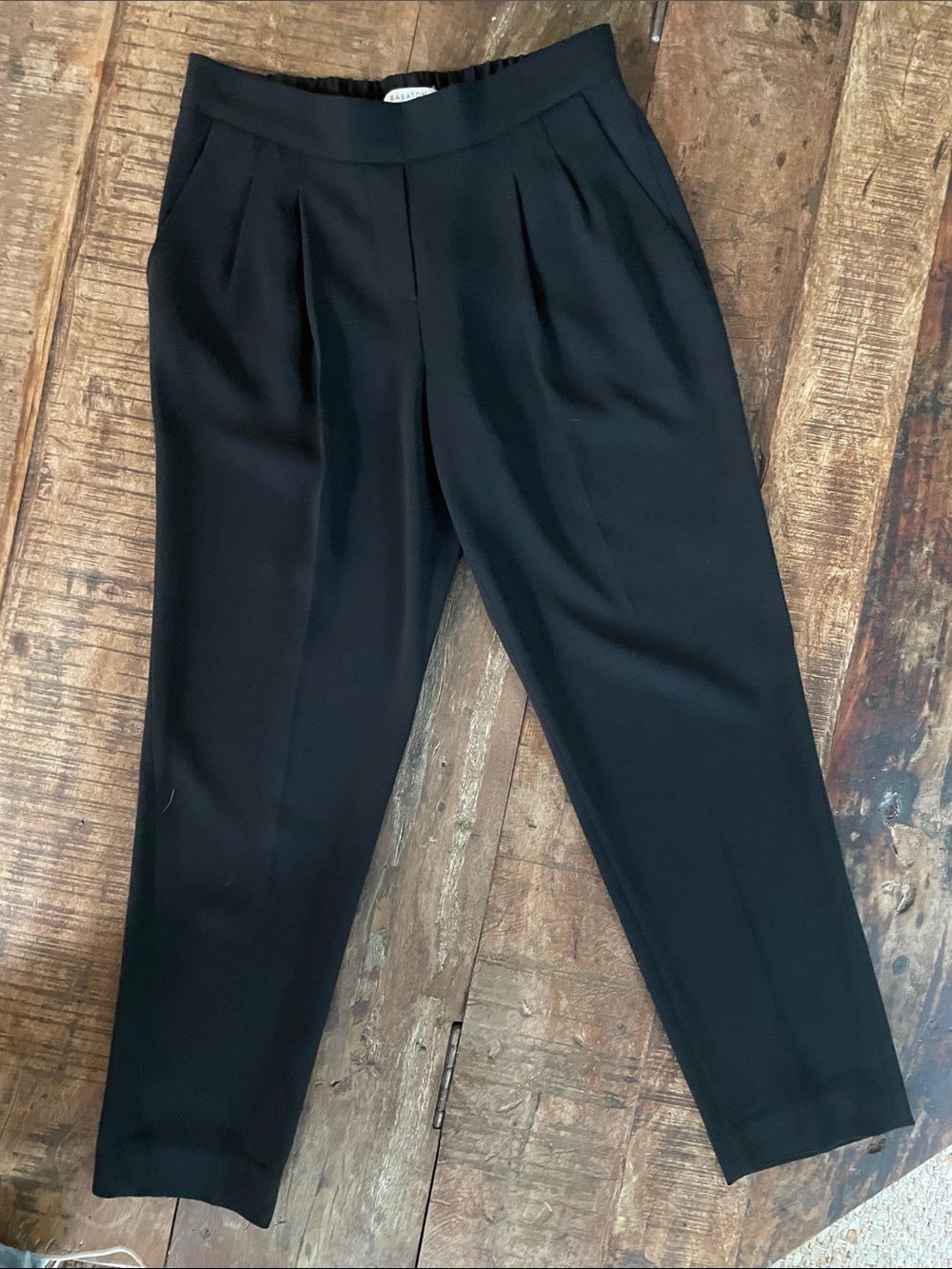 Babaton Black Pleated Cropped Tapered Pants